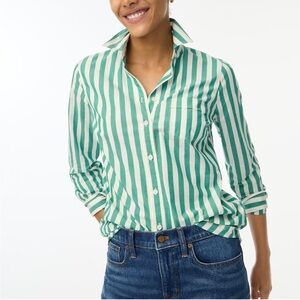 J. Crew Green and White Striped Blouse
